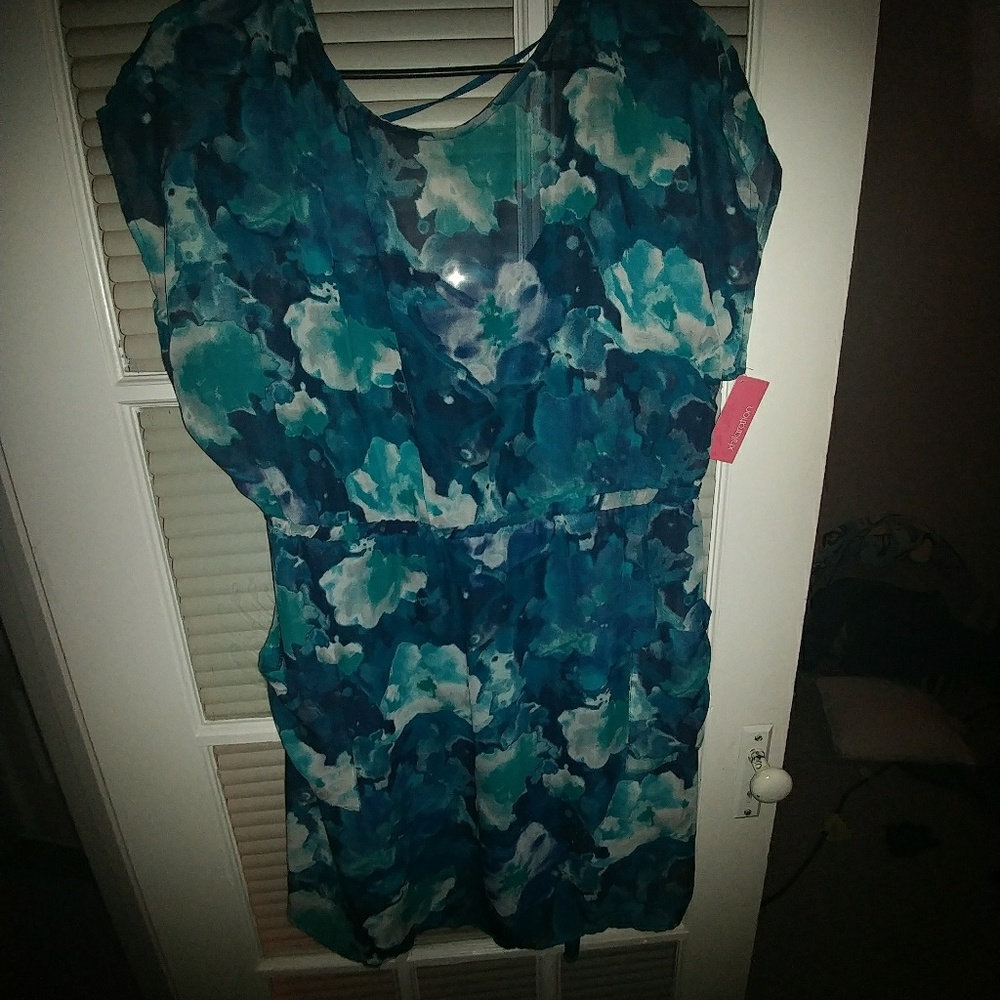 Xxl turquoise water color sheer dress with pockets
